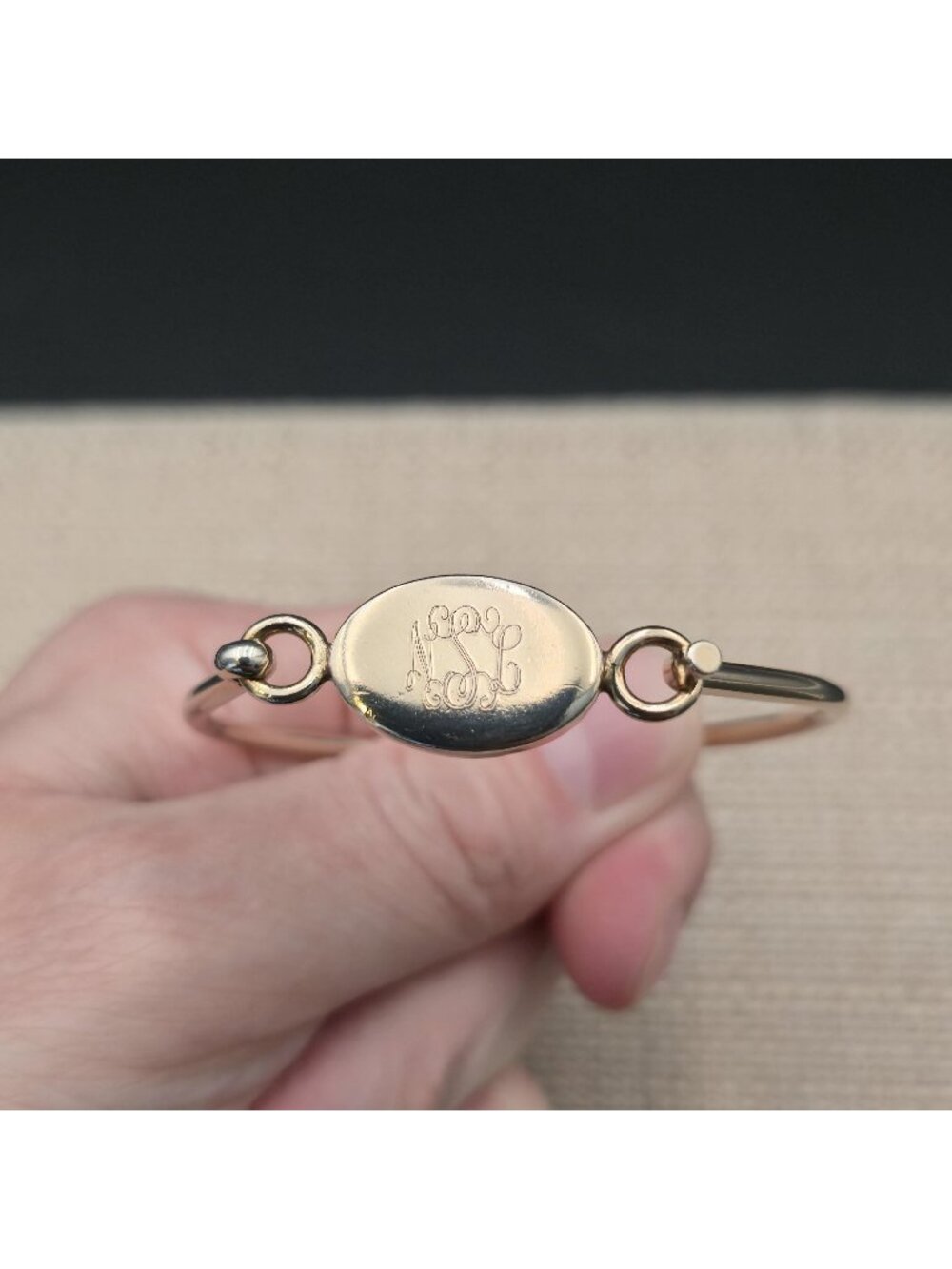 6 Inch Vintage Sterling Silver Engraved NSL Monogram Oval Signet Hook Clasp B156